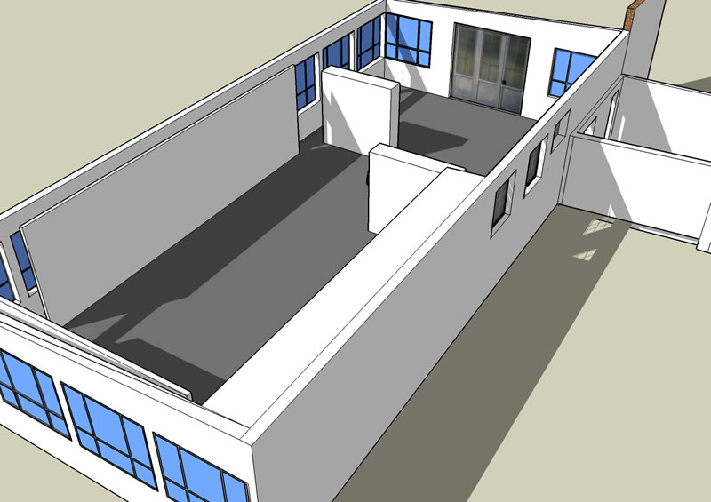 Ausstellungshalle 1A 3d Grundriss von hinten gesehen